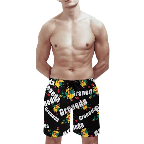 Flag of Grenada Men's Swim Trunks Board Shorts Beachshorts Swimsuits with Pockets Mesh Liner3