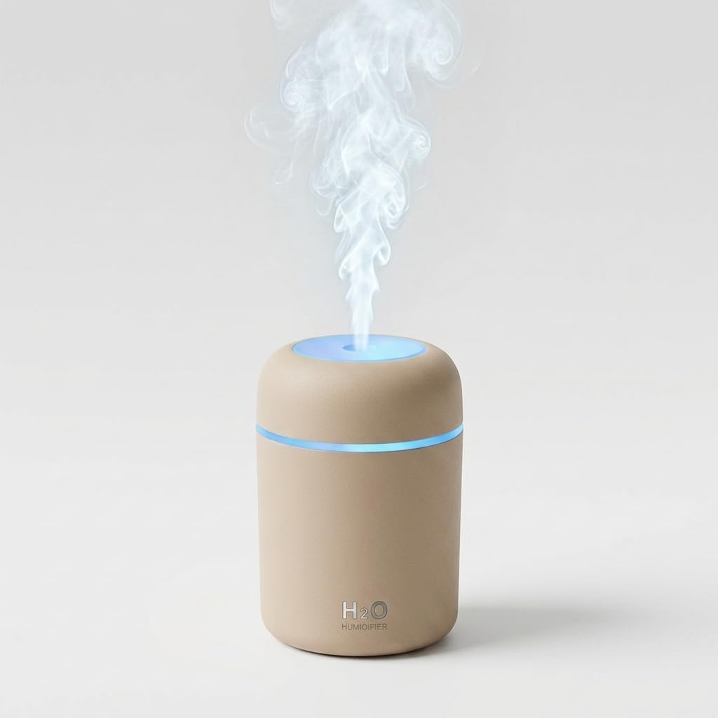 H2O Mini Humidifier & Essential Oil Diffuser, 300ml Portable Cool Mist Humidifier for Bedroom, Car, Office, Quiet Desktop with LED Night Light, USB Powered, Auto Shut-Off-image-40