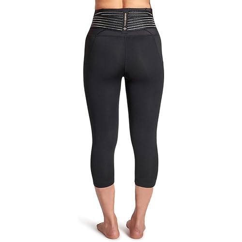 Tommie Copper Adjustable Lower Back Support Compression Capri Leggings with 2 Pockets, 19in Breathable Capris, Black, Large