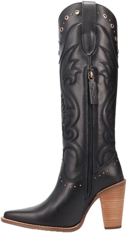 Dingo Womens Rock N' Suede Leather Casual Boots Over the Knee Mid Heel 2-3" - Black