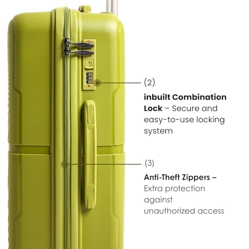 Image of CARRIMATE Florence Trolley Bag Set of 2 | Medium 63 cm & Large 73 cm | Polypropylene Hard Luggage Suitcase | Lightweight Travel Trolly Bags | Combination Lock | Anti-Theft Zippers | Green