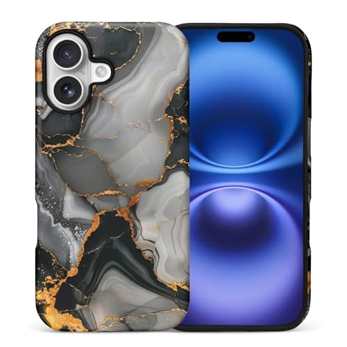 Coque iPhone 17 silicone marbre or et noir double couche de protection