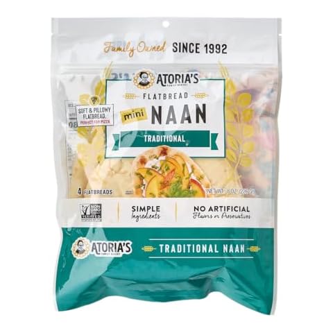 Atoria's Family Bakery Mini Traditional Naan | Non-GMO, Vegan (8 Pack, 32 Flatbreads Total) 8-Packs of 4 Sheets (32 Sheets) Cover