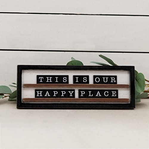 Wood Layered Tabletop Sign With Easel Standing, This Is Our Happy Place Farmhouse Quotes Decor, Decorative Wood Accent Piece For Shelf,Entryway Or Kitchen #TOP1