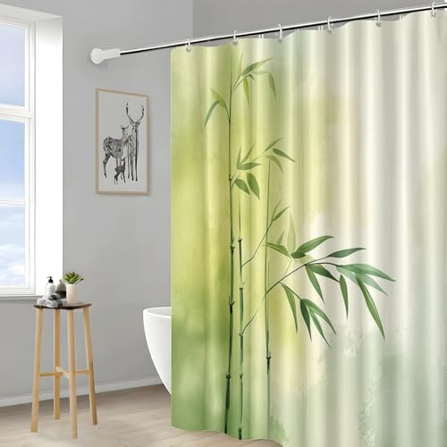 Rideau douche blanc vert jaune en polyester imperméable avec ses 12 crochets