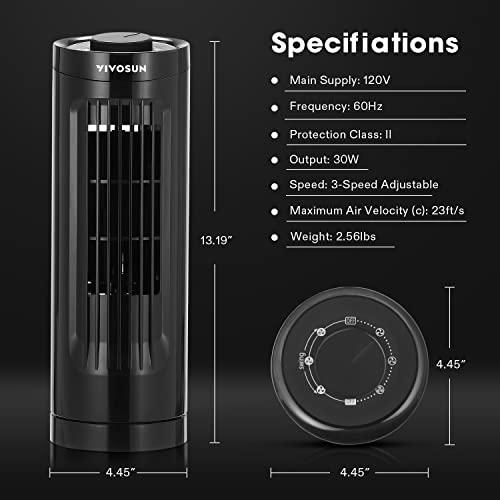 Vivosun VSV-TF13 13'' Tower Fan, Bladeless Desk Fan With 3 Speeds And 70° Oscillation, Portable And Compact thumb #6