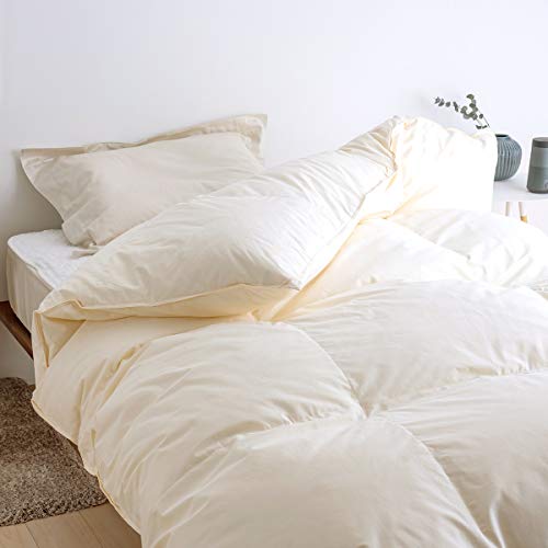 昭和西川 羽毛布団 ハンガリー産ホワイトマザーグースダウン93％ DP430 二層 綿100％ シングル 52466 無地/ベージュ[BE] シングル