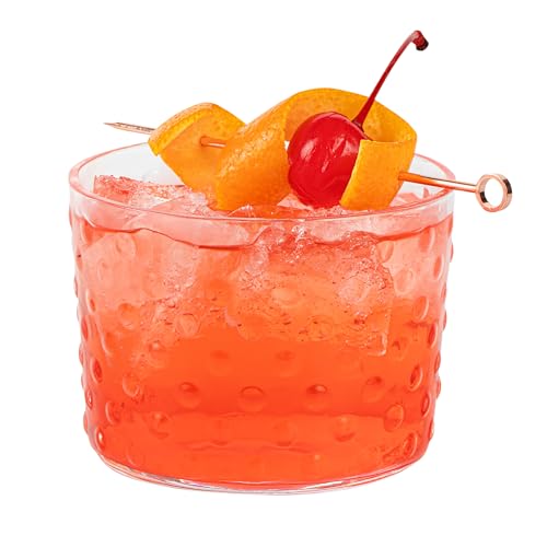 Restaurantware Rocks Glasses 24 Count 7.5 Ounces Crystal Clarity Hobnail Tumblers Handcrafted Bar Glassware Clear Knobbed Surface