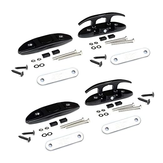 Mxeol Black Folding Boat Cleats Flip Up Cleat Stainless Steel 4-1/2 inch W/Fasteners (Matte Black Coating, 4 Packs)
