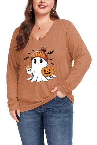 Women's Plus Size Tops Long Sleeve Tee Shirt V Neck Basic Ladies Loose Fit T Shirt4