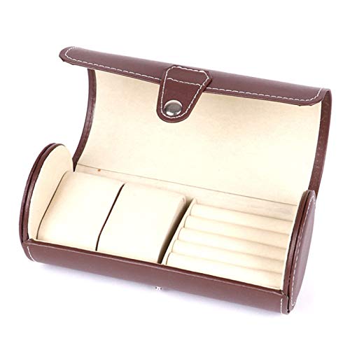 Caja De Almacenamiento De Exhibición De Reloj Caja de exhibición de la colección de joyas PU cuero 2 Caja de reloj de cilindro Para Almacenamiento y Exhibición ( Color : Brown , Size : One size ) Cover