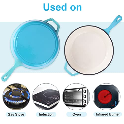 Suteck Enameled Cast Iron 2-In-1 Skillet Set, Heavy Duty 3.2 Quart Enamel Cookware Pot And Lid Set, Deep Saucepan And Shallow Skillet Dutch Oven Nonstick Frying Pan For Chef Kitchen (Green) #TOP2