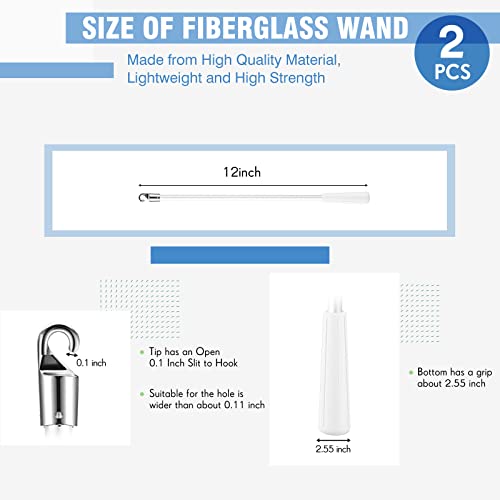 Bokon 12" White Fiberglass Vertical Blind Wand with Hook & Handle for Window Opener Accessory