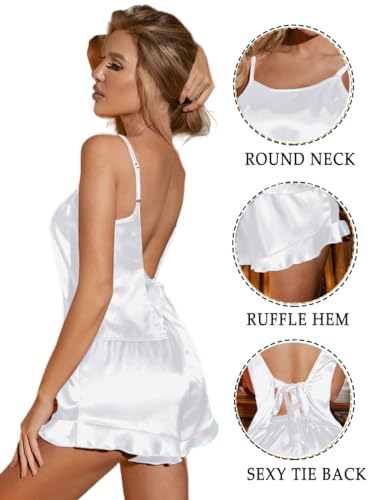 Ekouaer Womens Pajamas Set 2 Piece Satin Sleepwear Lingerie Soft Silk Pjs Cami Top and Shorts Sleep Camisole Nightwear2