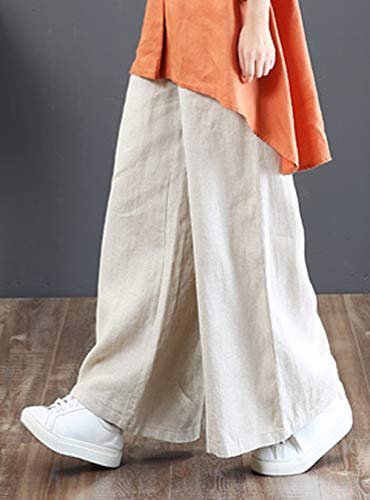 Dantees Womens Palazzo Pants Cotton Linen Casual High Waist Tunic Wide Leg Trousers2