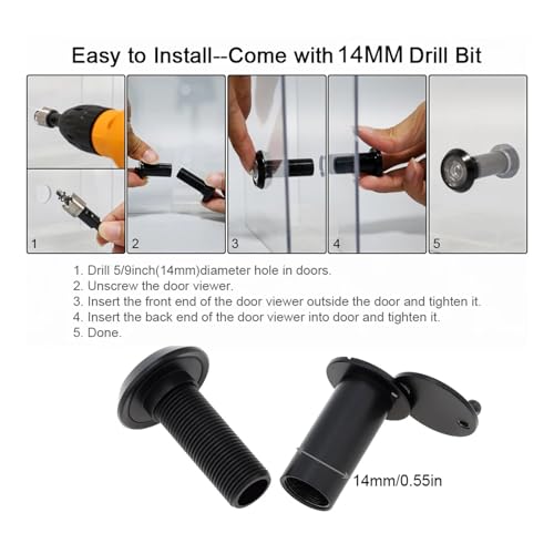 Mirilla para puerta 4 piezas 14mm de latón macizo visor de puerta 180 grados para grosor de puerta de 1.33 a 2.3 pulgadas Alta definición doble vista aguja (Color Negro) miniatura 4
