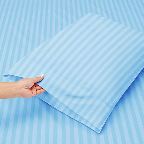 Image of VAS COLLECTIONS Premium Glace Cotton Solid /Stripe King Bedsheet with 2 King Size Pillow Covers | Double Bed with 210 TC Glace Cotton | Size - King Size 90x100 inches - Aqua