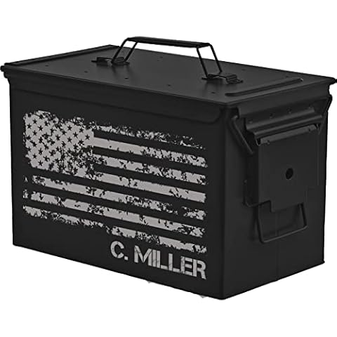 Daylor Matte Black Personalized Engraved Ammo Can Storage Box Custom American Flag (50 Cal) Cover