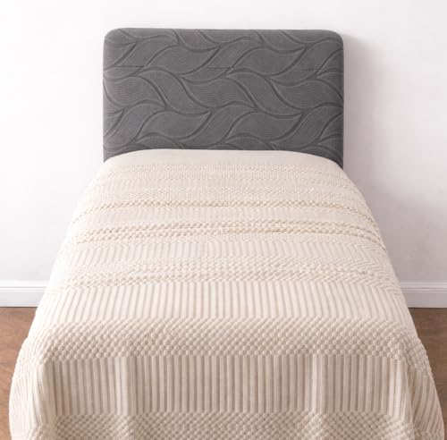 Image of HOMETHREADS Stretchable Velvet Headboard Cover | Soft, Dust-Proof & Wrinkle-Resistant Bed Back Protector | Fits Leather, Wooden & Fabric Bedsides | for 3ft to 3.5ft Beds (Grey, 90x65Cm)