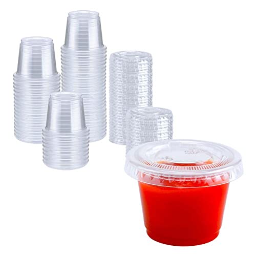 Tashibox 200 Sets - 1 Ounce Jello Shot Cups With Lids, Plastic Souffle Portion Cups With Lids, Clear #TOP3