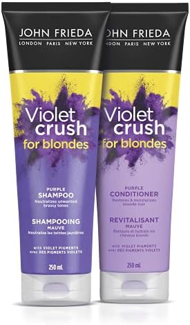 John Frieda Violet Crush for Blondes, Brass Fighting Duo, Daily Purple Shampoo + Conditioner Set, with crushed violet pigments for Brass Toning of natural, colour-treated, and platinum blonde hair, 2ct