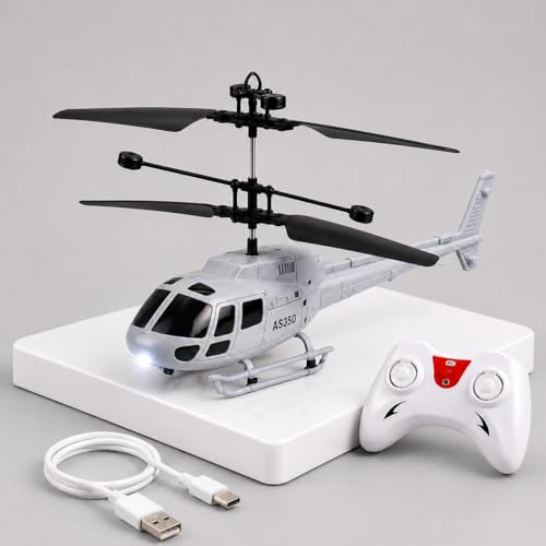 Image of DURAZO Remote Control Plastic Helicopter Toy for Kids | Gravity Sensor Battery Chargable Toy Helicopter | USB Charging Infrared Induction Flight I Pack of 1 (Millitary Gray)