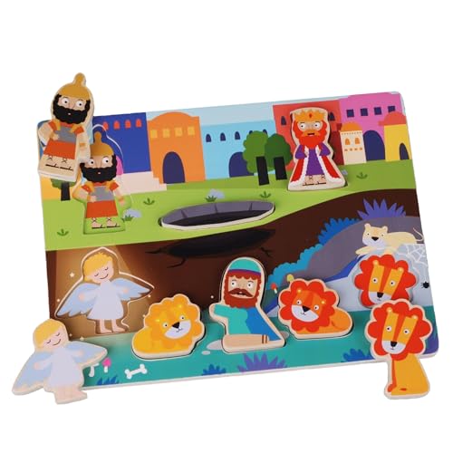 Sonilu Educational Christian Toy Wooden Bible Story Puzzle: Daniel in The Lions' Den Theme, 8 Double-Sided Pieces, Safe FSC Certified Wood for Toddlers (Ages 2-5)