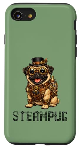 Steampug Steampunk Pug Dog �L���[�g�ȃX�`�[���p���N�E�p�O�� ���g�����B���e�[�W�E�X�`�[���p�O �X�}�z�P�[�X iPhone SE (2020) / 7 / 8 �p