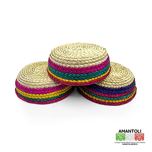 Amantoli - 2 Piece Mexican Handwoven Tortilla Basket Set - Large (8 Inches) - Colorful | Tortilla | Pancake | Arepa| Warmer - Authentic Handmade Tortillero Warmer Basket Set/Mexican Party - Décor #TOP6