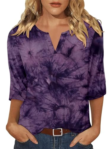 KISSMODA 3/4 Length Sleeve Shirts for Women Floral Business Shirts Tops Blouses Tops Loose Fit T-Shirts
