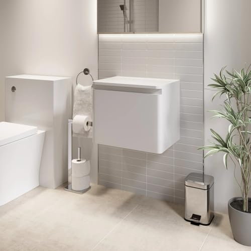 Image of Affine® Forma 500mm Bathroom Vanity Unit Wall Mounted Storage Cabinet Cupboard Furniture Cloakroom, Soft Close Drawer, White Gloss, No Basin
