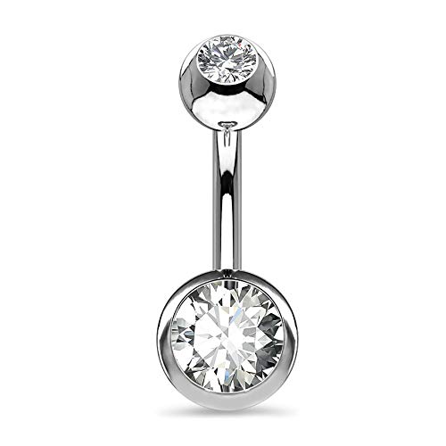 OUFER Belly Button Rings G23 Solid Titanium 14G Clear CZ Belly Rings Navel Piercing Jewelry Navel Rings