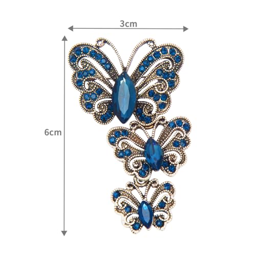 Image of Elegant Rhinestone Dark Blue Butterfly Brooches Pin, Delicate Butterfly Brooch Lapel Pins, Elegant Dress Accessories for Wedding Christmas Birthday Jewelry Gift
