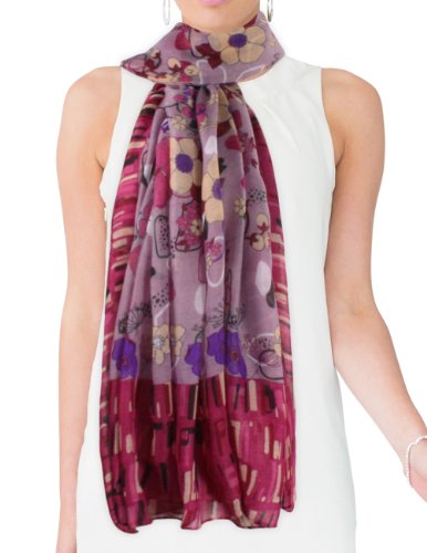 Hibiscus and Cherry Blossom Flowers with Tiled Border Square Scarf Shawl2