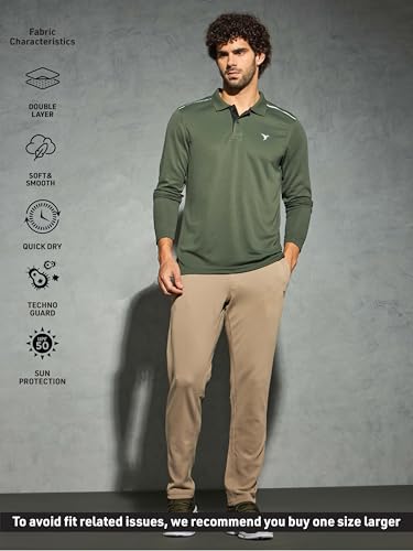 Image of TECHNOSPORT Men's Solid Full Sleeve Polo T-Shirt TECHNOCOOL+ Quick Dry Slim Fit Sports Tee for Travel Casual Smart Wear UPF50+ Anti Odour