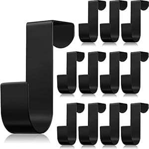 Hotop 12 Pieces Over The Cabinet Door Hooks Organizer Holder Stainless Steel Hanger Hook Over Door Back Bathroom Organizer Rack Hanger for Christmas Wreath Stocking Clothes Towels Keys (Black)