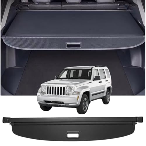 Deluden Retractable Cargo Cover Compatible with Jeep Liberty 2008-2013 Shield Security Shade Privacy Screen Tonneau Luggage Cargo Trunk Organizers (Carbon Fiber Texture)