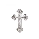 WLLAY Fashion Silver Clear Rhinestone Cross Crucifix Brooch Pin
