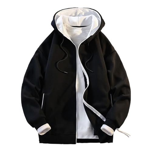 Mens Sweatshirts Fall Stylish Color Block Full Zip Jackets Winter Fleece Warm Hoodies Oversized Coats with Pockets - Main Image