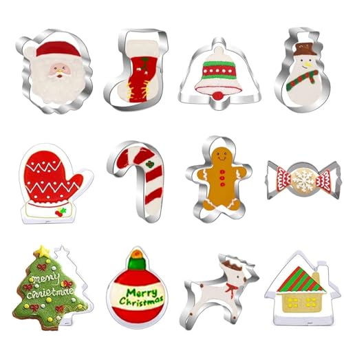 FINEVERNEK 12 peças moldes bolachas Natal, cortadores de bolachas de Natal, moldes para bolachas de Natal, bolachas de aço inoxidável cortador para substituição, Fondant, Cookie, Fondant, Chocolates