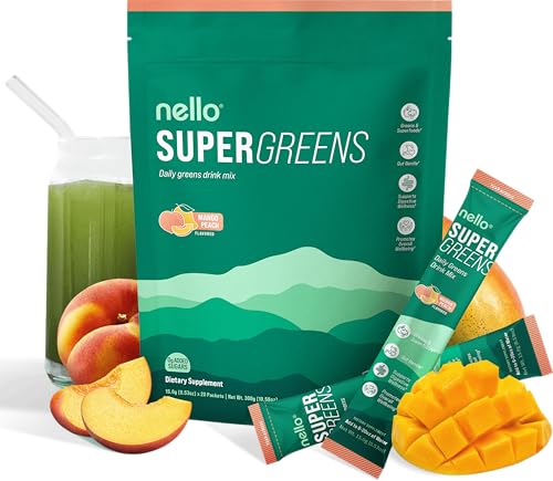 Nello Supergreens Premium Superfood Greens Drink Mix w/Chlorella, Moringa, Spinach & Broccoli...