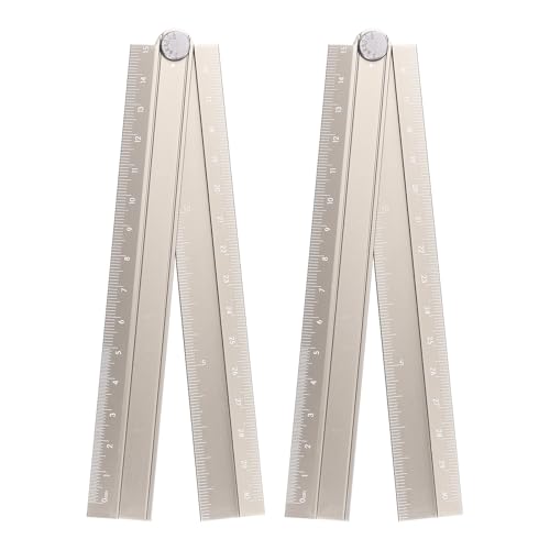 sourcing map 2pcs Folding Straight Ruler 30cm Metric Aluminum Alloy Protractor Foldable Angle Ruler Geometric Measuring Tool with Angle Line for Architects Artists Office, Khaki