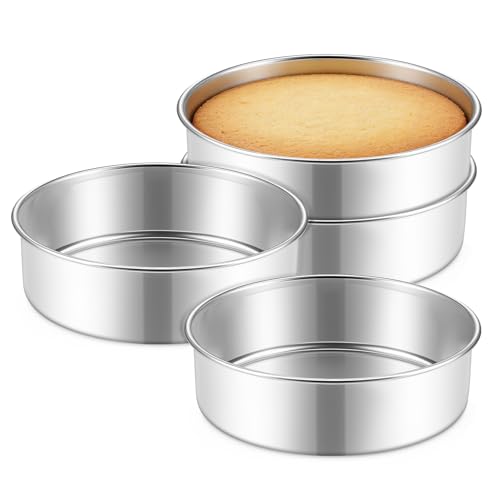 P&P CHEF 7 Inch Cake Pan Set of 4 Stainless Steel Round Cake Baking Pan