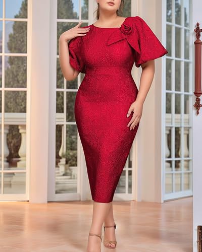 Image of ONTINVA Jacquard Floral Dress for Women's Irregular Neck with Flower Petal Midi Dresses for Cocktail Wedding Party