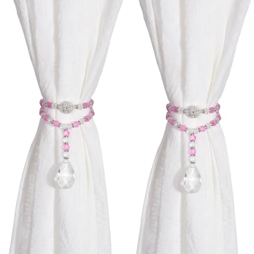 SUQ I OME Luxury Crystal Beaded Magnetic Curtain Tieback, Bright Pink
