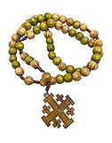 Nazareth Store Olive Wood Prayer Rosary Catholic Our Father Wooden Jerusalem Cross Short Cord Car Protection Chaplet Amulet in Velvet Bag