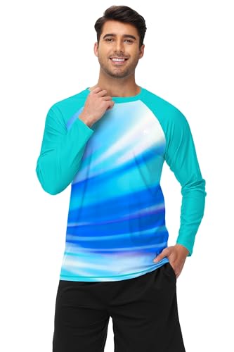 Image of AOBUTE Mens Long Sleeve Swim Shirt Quick Dry Sun Protection Rash Guard