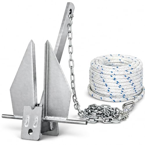 FUCNEN Galvanized Fluke Anchor Kit Includes Anchor Chain, Rope and Shackles, for Pontoons, Dinghies, Sailboats, Fishing Boats, Bass Boats, Sport Boats, Sport Yachts, 10lb Boat Anchor Kit