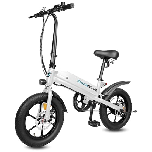 ZoulaGlide Bici Eléctrica Plegable para Adultos, Bicicleta Eléctrica con Neumáticos 16x3, Batería Extraíble, Autonomía hasta 45 km, Pantalla LCD, Frenos de Doble Disco, Asiento Ajustable
