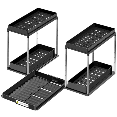NIUXX Expandable Under Sink Organizer: 2 Tier Height Adjustable Under
